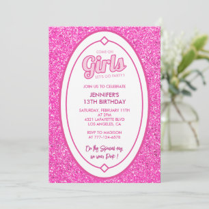 Pink 13th birthday invitations Glitter fushia