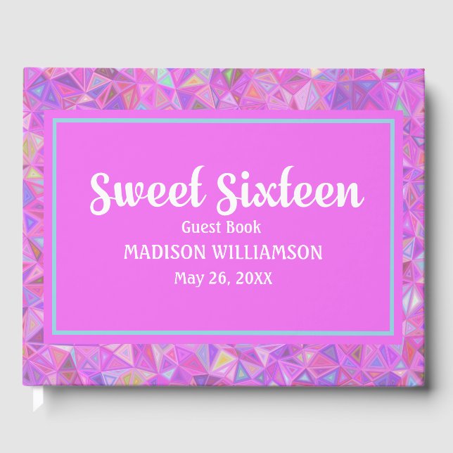 Pink 16 Birthday Personalized Guest Book Geometric (Front)