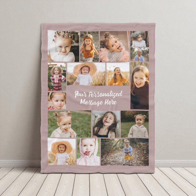 Pink 16 Photo Collage Modern Personalized Custom  Fleece Blanket (Creator Uploaded)