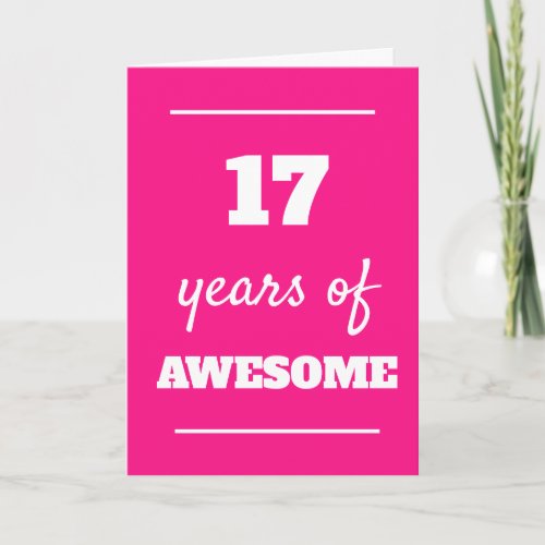 Pink 17th Birthday Card