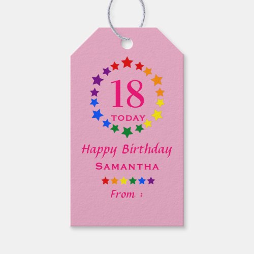 Pink 18 Today or Any Age LGBTQ Rainbow Birthday Gift Tags