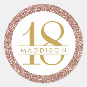 Pink 18th Birthday Custom Age Name Rose Gold Favor Classic Round Sticker