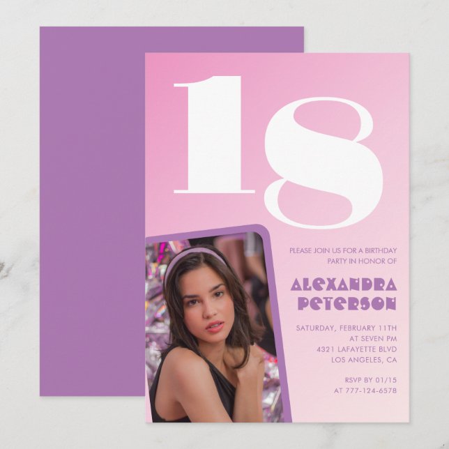 Pink 18th birthday invitations Retro Photo (Front/Back)