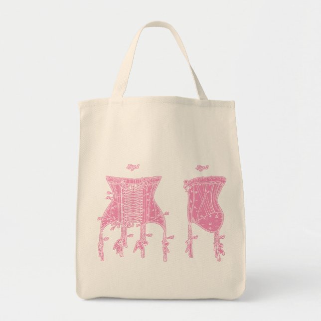 Pink 1908 Corset Illustration Tote Bag (Front)