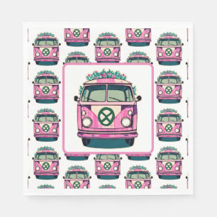 Pink 1970s Hippie Van Retro Vintage Style Birthday Napkins
