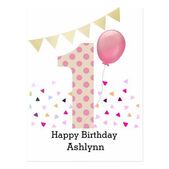 Pink 1st Birthday Girl Postcard | Zazzle.com