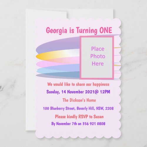 Pink 1st Birthday Invitation