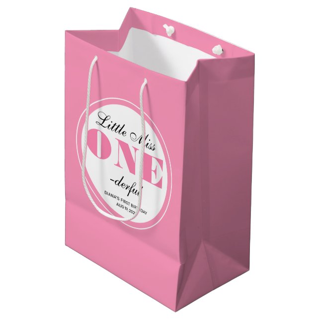Pink 1st Birthday  Medium Gift Bag (Front Angled)