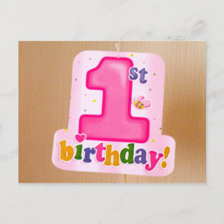 Pink 1st Birthday Tag on Door Postcard