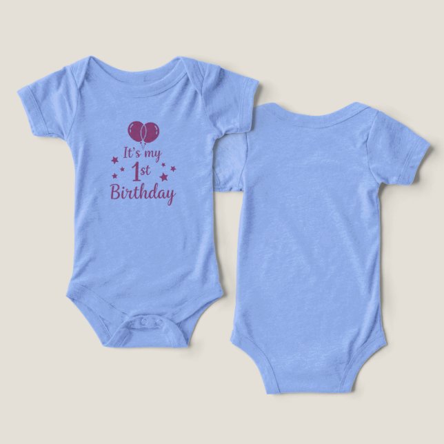 Pink 1st Birthday Tri-Blend Baby Girl Bodysuit (Design Front & Back)