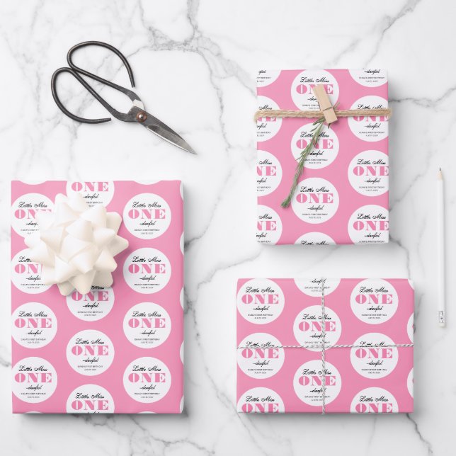 Pink 1st Birthday  Wrapping Paper Sheets (Front)