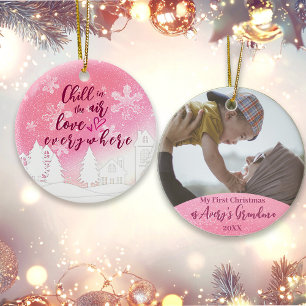 Pink 1st Christmas as Grandma Photo Ornament