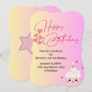 Pink 1st girl birthday invitation