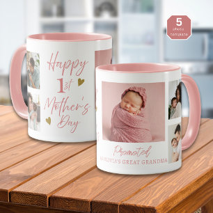 Pink 1st Mothers Day As Great Grandma 5 Photo   Mug
