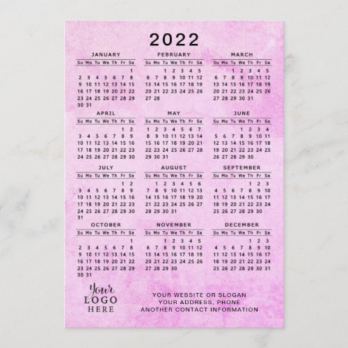Pink 2022 Calendar Your Logo Business Program