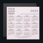 Pink 2024 Business Calendar Magnet With Logo<br><div class="desc">This simple square 2024 magnetic calendar with a pink background is a template to place your logo, add company contacts, slogan or another text for your clients and colleagues. Months are in script font. Saturdays and Sundays are in red to plan and discuss the working days with ease. It's a...</div>