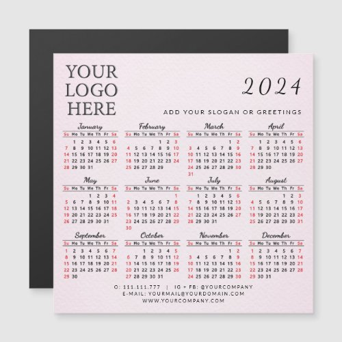 Pink 2024 Business Calendar Magnet With Logo
