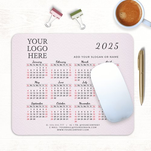 Pink 2025 Calendar Corporate Custom Business Logo Mouse Pad