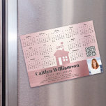 Pink 2025 Calendar Realtor Photo QR Code Magnet<br><div class="desc">Present your best self to your clients and make sure they remember you year-round with this chic, elegant, 2025 calendar magnet card. A simple, modern 12 month calendar, a brushed faux pink rose gold modern house icon, your custom qr code, personal photo and bold dark gray typography on a brushed...</div>