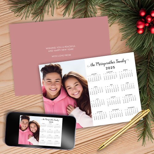 Pink 2025 Modern Minimalist Family Photo Calendar Holiday Card