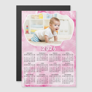 Pink 2026 Magnetic Calendar Custom Photo