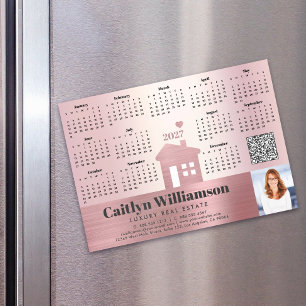 Pink 2027 Calendar Realtor Photo QR Code Magnet