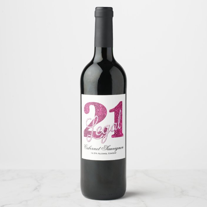 Pink 21 and Legal Modern Name 21st Birthday Wine Label