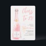 Pink 21st Birthday Invitation<br><div class="desc">Modern Cheers to 21 birthday party invitation. Set against a watercolor illustration of a pink champagne bottle and a glass of effervescent champagne,  this invitation promises an elegant and fun celebration. Use the design tools to customize the text,  fonts and colors. Also available as digital download.</div>