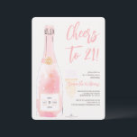 Pink 21st Birthday Invitation<br><div class="desc">Modern Cheers to 21 birthday party invitation. Set against a watercolor illustration of a pink champagne bottle and a glass of effervescent champagne,  this invitation promises an elegant and fun celebration. Use the design tools to customize the text,  fonts and colors. Also available as digital download.</div>