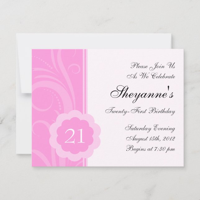 Pink 21st Birthday Party Invitation (Front)