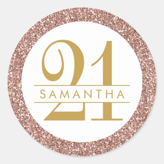 Pink 21st Birthday Personalized Rose Gold Glitter Classic Round Sticker