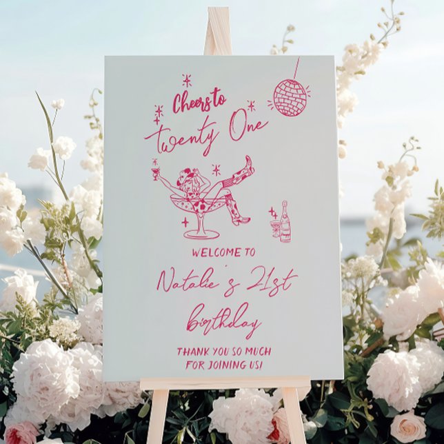 Pink 21st Coastal Cowgirl Fun Birthday Welcome Foam Board (Creator Uploaded)