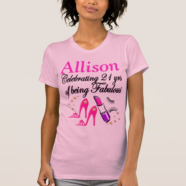 PINK 21ST FABULOUS BIRTHDAY PERSONALIZED T SHIRT (Front)