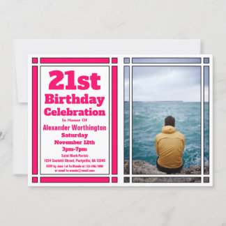 Pink 21st Photo Birthday Party Invitation