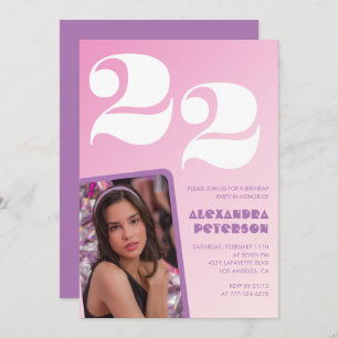 Pink 22nd birthday invitations Retro Photo