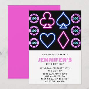 Pink 25th birthday invitations Casino theme Poker