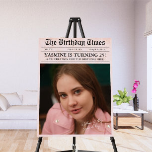 Pink 25th Birthday party Newspaper Photo welcome Foam Board