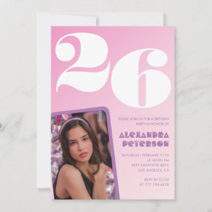 Pink 26th birthday invitations Retro Photo