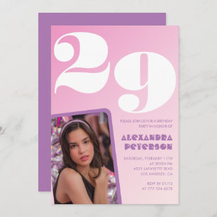 Pink 29th birthday invitations Retro Photo