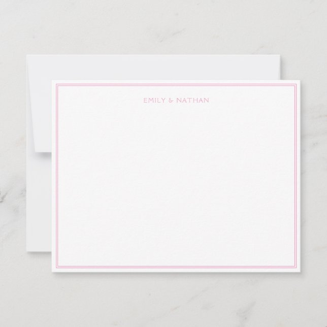 Pink 2 Border Couple Wedding Engagement Custom Note Card (Front)