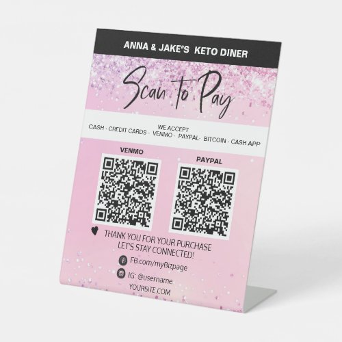  PINK _ 2 QR PAYMENT _  Tabletop  Table Tent Pedestal Sign