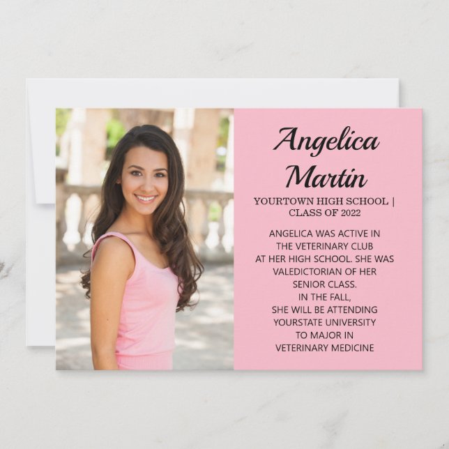 Pink 2-Sided Graduation 3 Photo Announcement (Front)