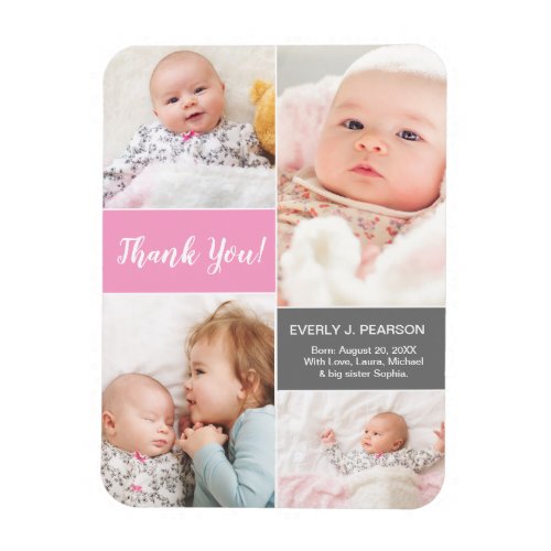 Pink 2nd Baby girl Photo Collage Thank you Custom Magnet