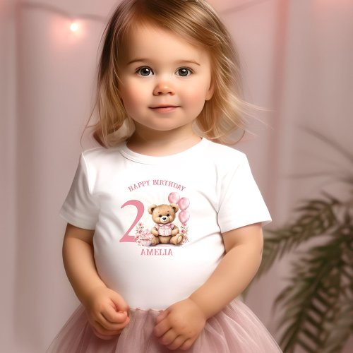 Pink 2nd Bear Birthday Girl Toddler T_shirt