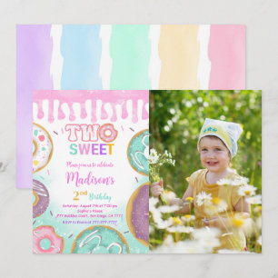 Pink 2nd Birthday Donut Party Photo Invitation