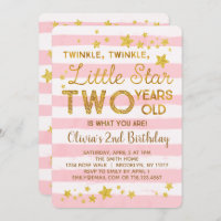 Pink 2nd Birthday Invitation Twinkle Little Star