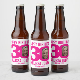 Pink 30th Birthday custom photo name label