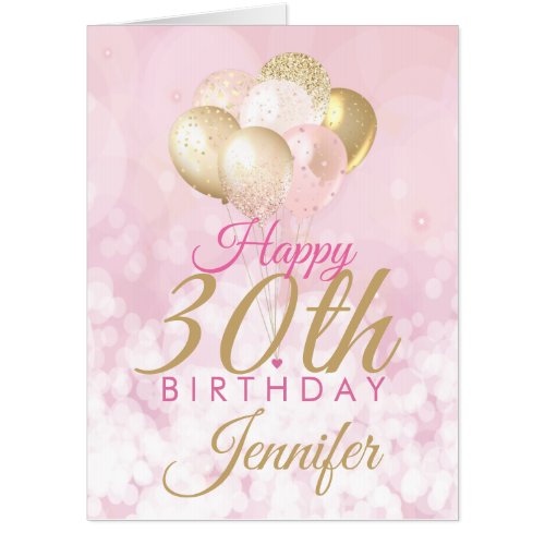 Pink 30th Birthday Glitter Balloon BIG Card