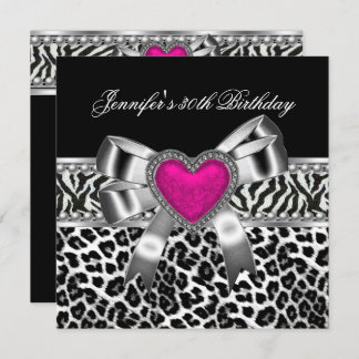 Pink 30th Birthday Party Zebra Black Leopard Invitation