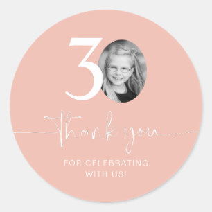 Pink 30th Birthday Thank You Classic Round Sticker